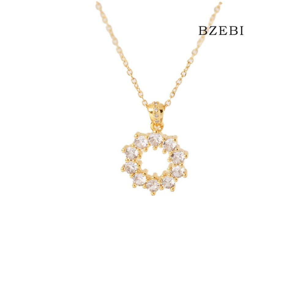 BZEBI 18k Gold Plated Cubic Zirconia Necklace for Women with Box